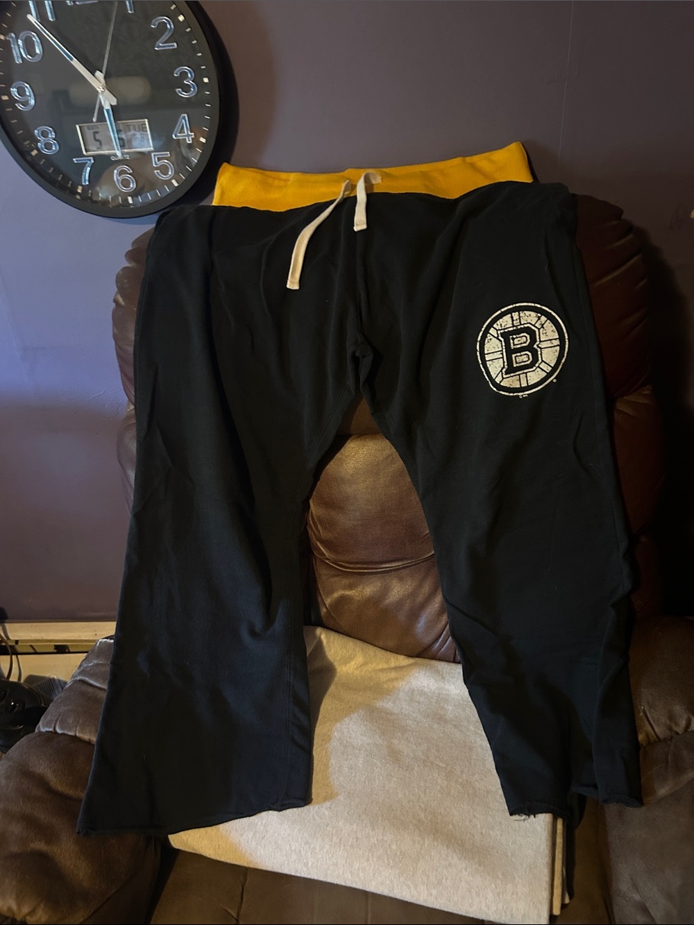 Kids Black Sweatpants with Gold Waistband - Boston Bruins Style